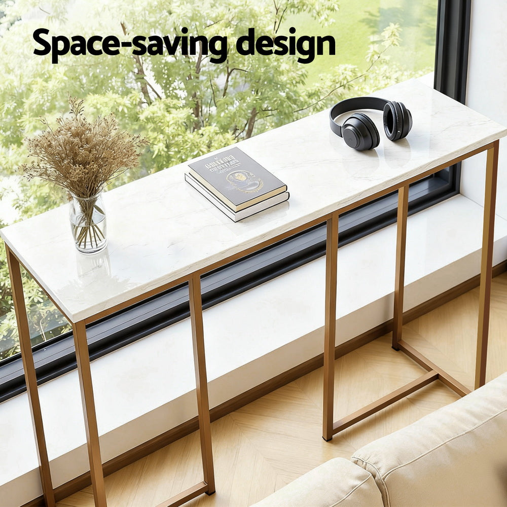 Artiss Console Table Marble Effect White&amp;Gold-Furniture > Living Room > Side Tables-PEROZ Accessories