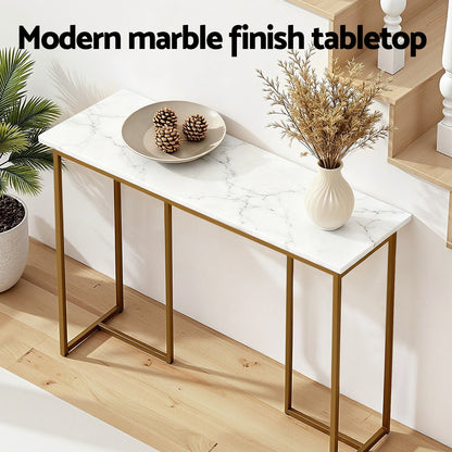 Artiss Console Table Marble Effect White&amp;Gold-Furniture > Living Room > Side Tables-PEROZ Accessories
