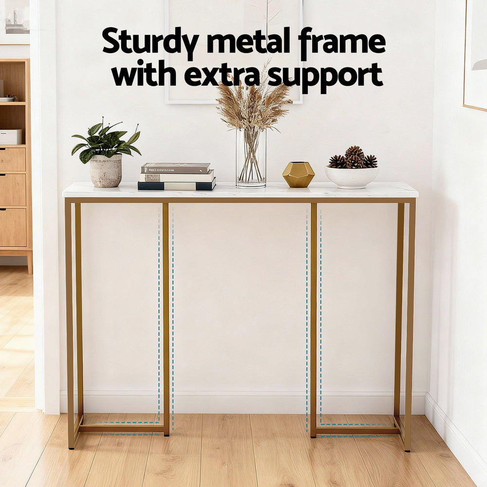 Artiss Console Table Marble Effect White&amp;Gold-Furniture > Living Room > Side Tables-PEROZ Accessories