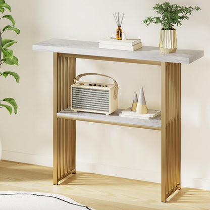 Artiss Console Table Marble Effect White&amp;Gold-Furniture > Living Room > Side Tables-PEROZ Accessories
