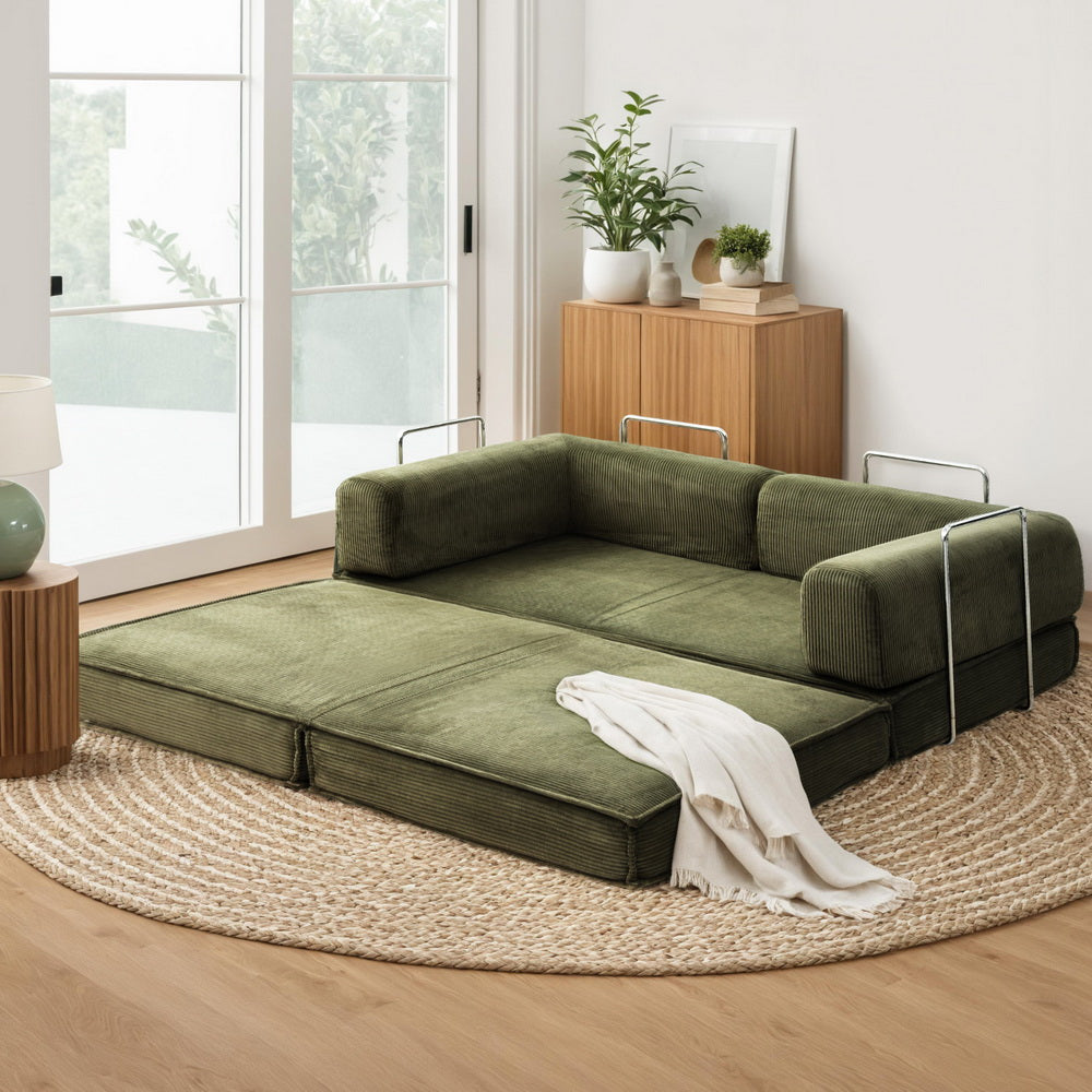 Artiss Convertible Folding Sofa Bed Green-Furniture > Sofas > Sofas &amp; Sofa Beds-PEROZ Accessories