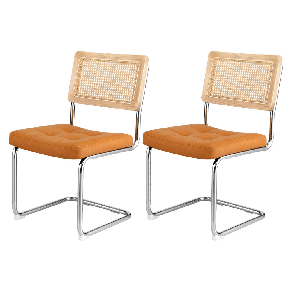 Artiss Dining Chairs Set of 2 PU Leather Rattan Cantilever Brown-Furniture > Dining > Kitchen &amp; Dining Chairs-PEROZ Accessories