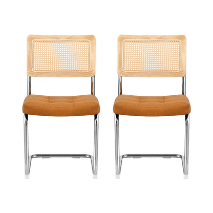 Artiss Dining Chairs Set of 2 PU Leather Rattan Cantilever Brown-Furniture > Dining > Kitchen &amp; Dining Chairs-PEROZ Accessories