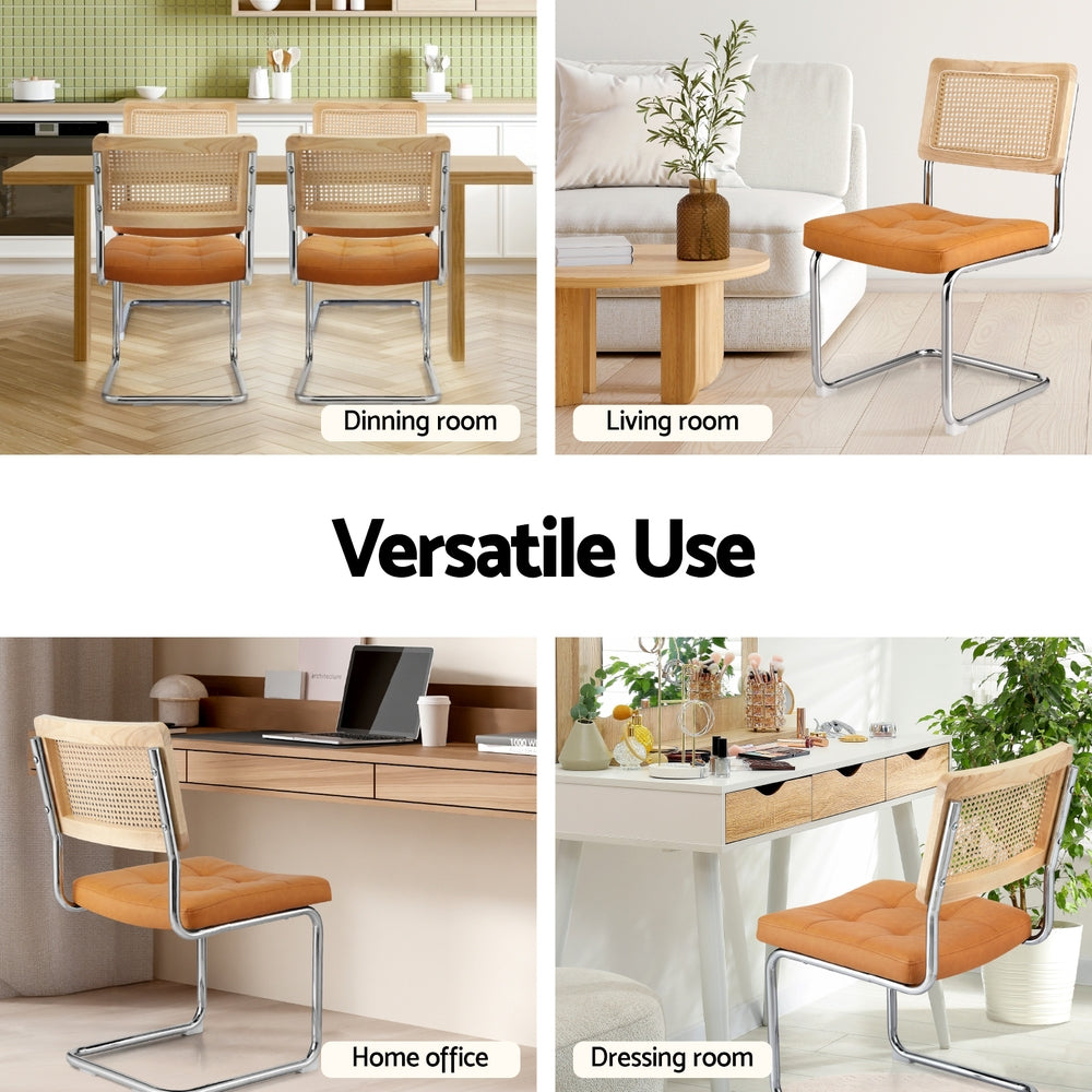 Artiss Dining Chairs Set of 2 PU Leather Rattan Cantilever Brown-Furniture > Dining > Kitchen &amp; Dining Chairs-PEROZ Accessories