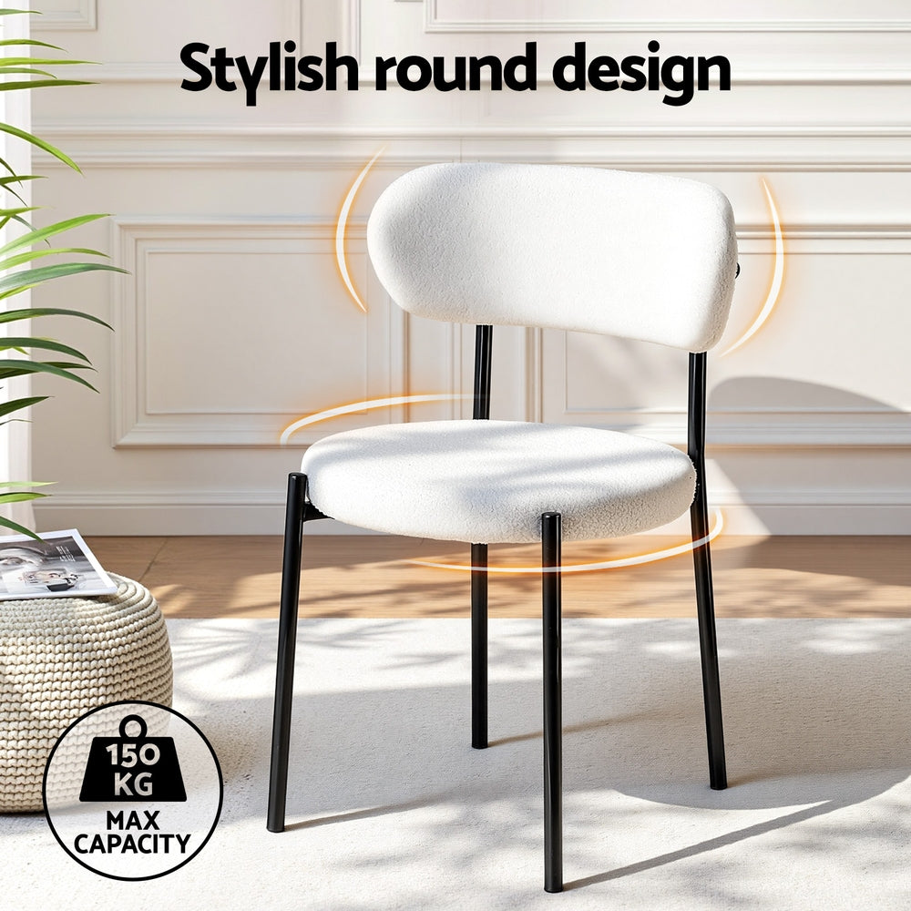 Artiss Dining Chairs Set of 2 Sherpa Boucle White-Furniture > Dining > Kitchen &amp; Dining Chairs-PEROZ Accessories