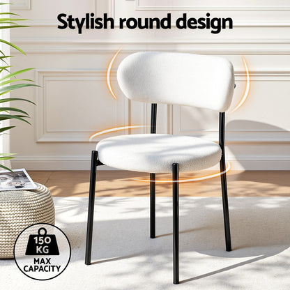 Artiss Dining Chairs Set of 2 Sherpa Boucle White-Furniture > Dining > Kitchen &amp; Dining Chairs-PEROZ Accessories