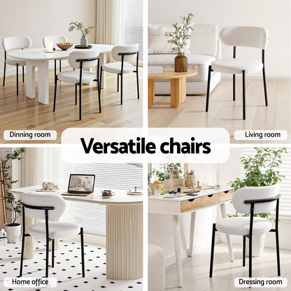 Artiss Dining Chairs Set of 2 Sherpa Boucle White-Furniture > Dining > Kitchen &amp; Dining Chairs-PEROZ Accessories