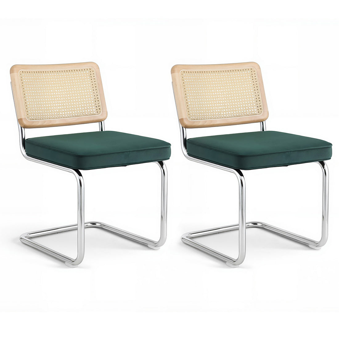Artiss Dining Chairs Set of 2 Velvet Rattan Cantilever Green-Furniture > Dining > Kitchen &amp; Dining Chairs-PEROZ Accessories