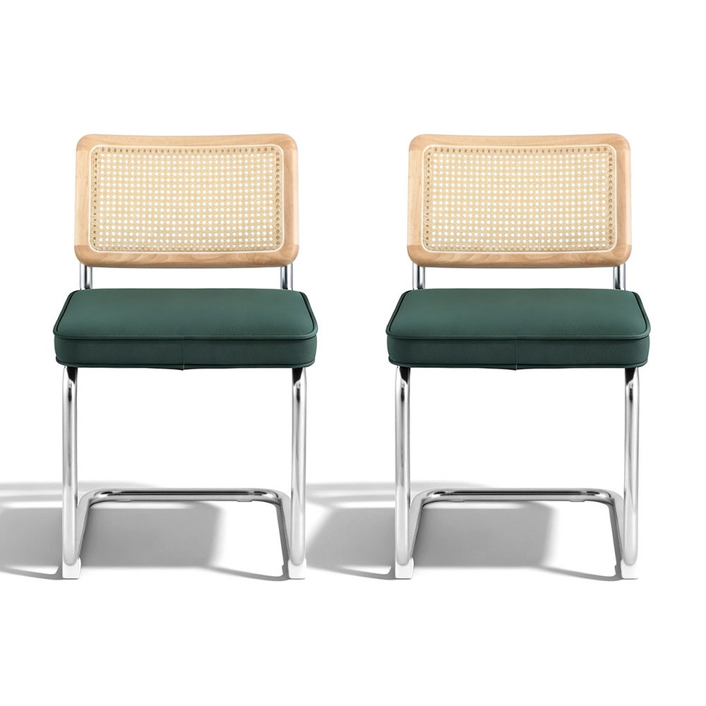 Artiss Dining Chairs Set of 2 Velvet Rattan Cantilever Green-Furniture > Dining > Kitchen &amp; Dining Chairs-PEROZ Accessories