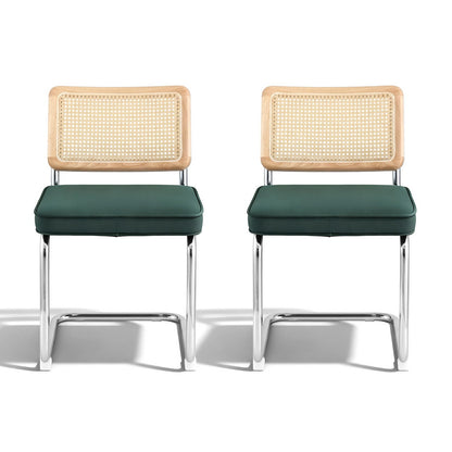 Artiss Dining Chairs Set of 2 Velvet Rattan Cantilever Green-Furniture > Dining > Kitchen &amp; Dining Chairs-PEROZ Accessories