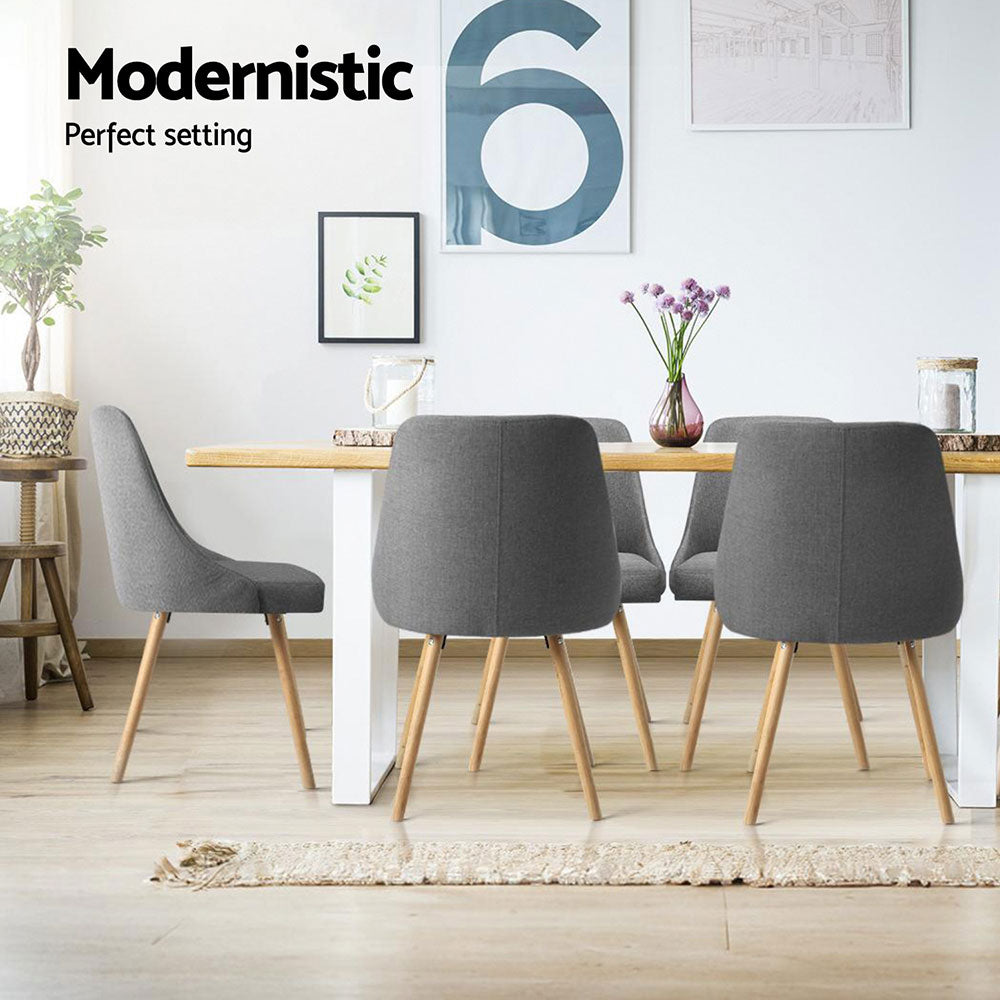 Artiss Dining Chairs Set of 4 Fabric Wooden Grey-Furniture > Dining > Kitchen &amp; Dining Chairs-PEROZ Accessories