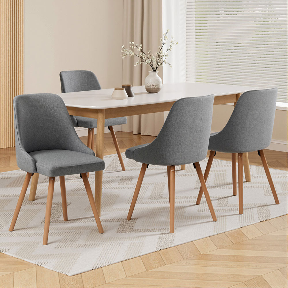 Artiss Dining Chairs Set of 4 Fabric Wooden Grey-Furniture > Dining > Kitchen &amp; Dining Chairs-PEROZ Accessories