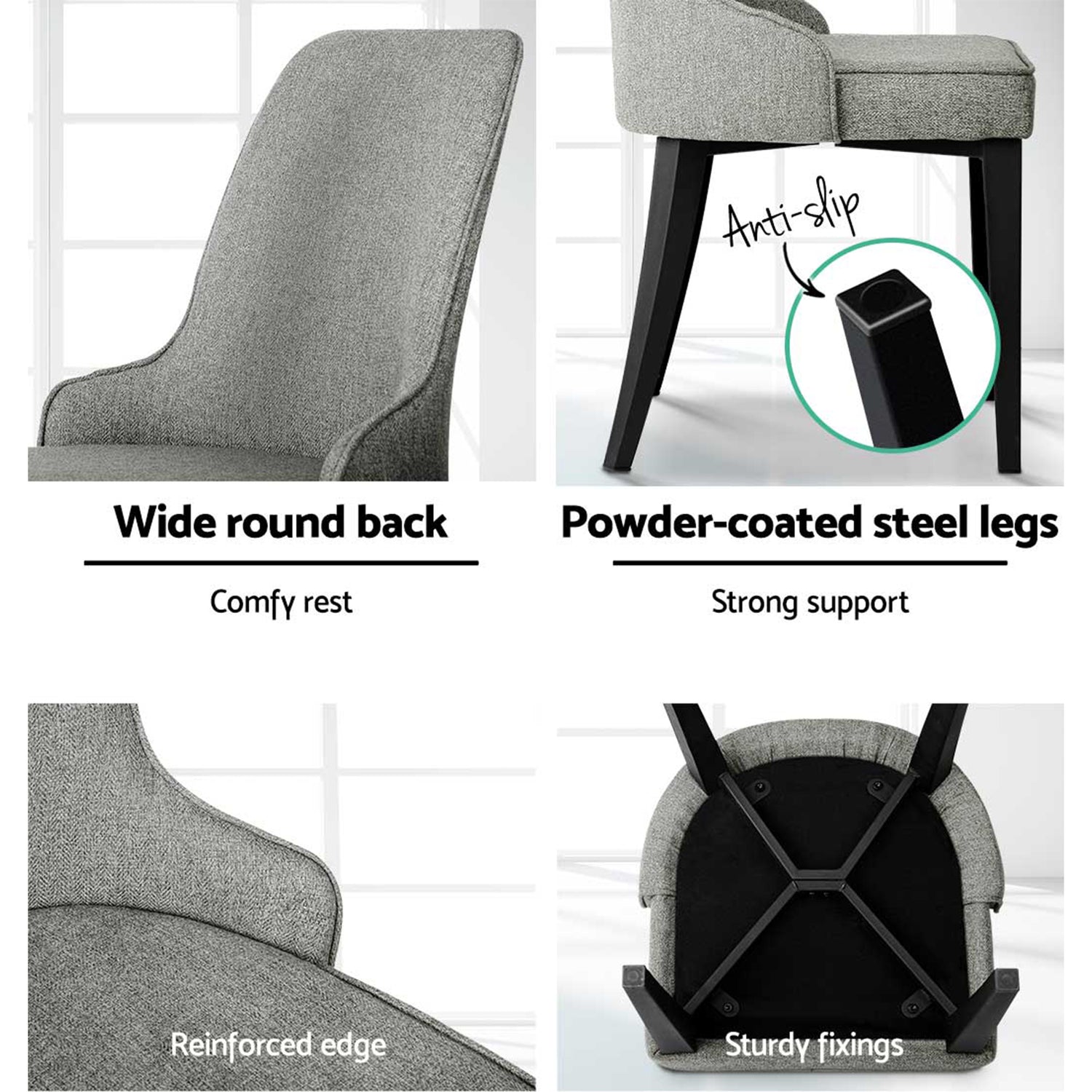 Artiss Dining Chairs Set of 4 Linen Fabric Grey-Furniture > Dining > Kitchen &amp; Dining Chairs-PEROZ Accessories