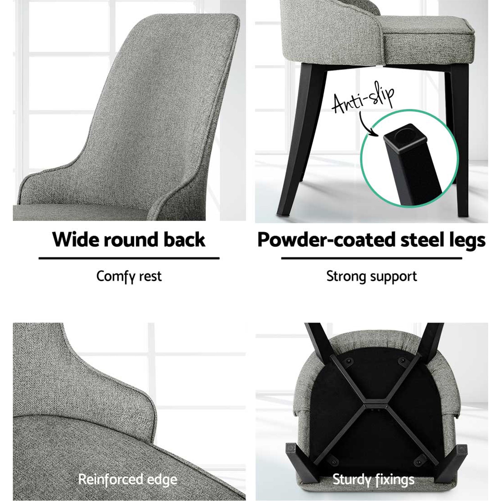 Artiss Dining Chairs Set of 4 Linen Fabric Grey-Furniture > Dining > Kitchen &amp; Dining Chairs-PEROZ Accessories