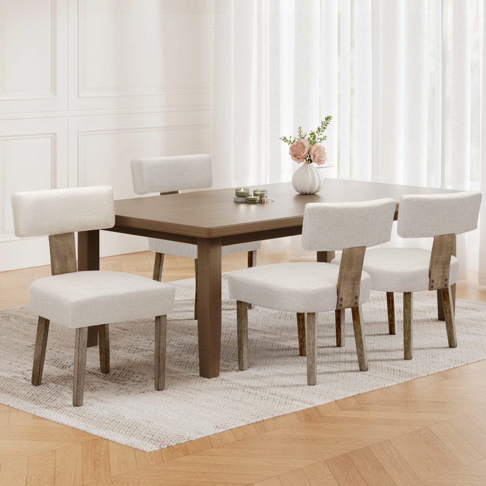 Artiss Dining Chairs Set of 4 Linen Fabric Wooden Beige-Furniture > Dining > Kitchen &amp; Dining Chairs-PEROZ Accessories