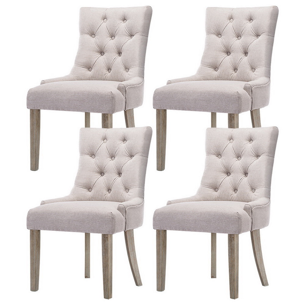 Artiss Dining Chairs Set of 4 Linen French Provincial Beige-Furniture > Dining > Kitchen &amp; Dining Chairs-PEROZ Accessories
