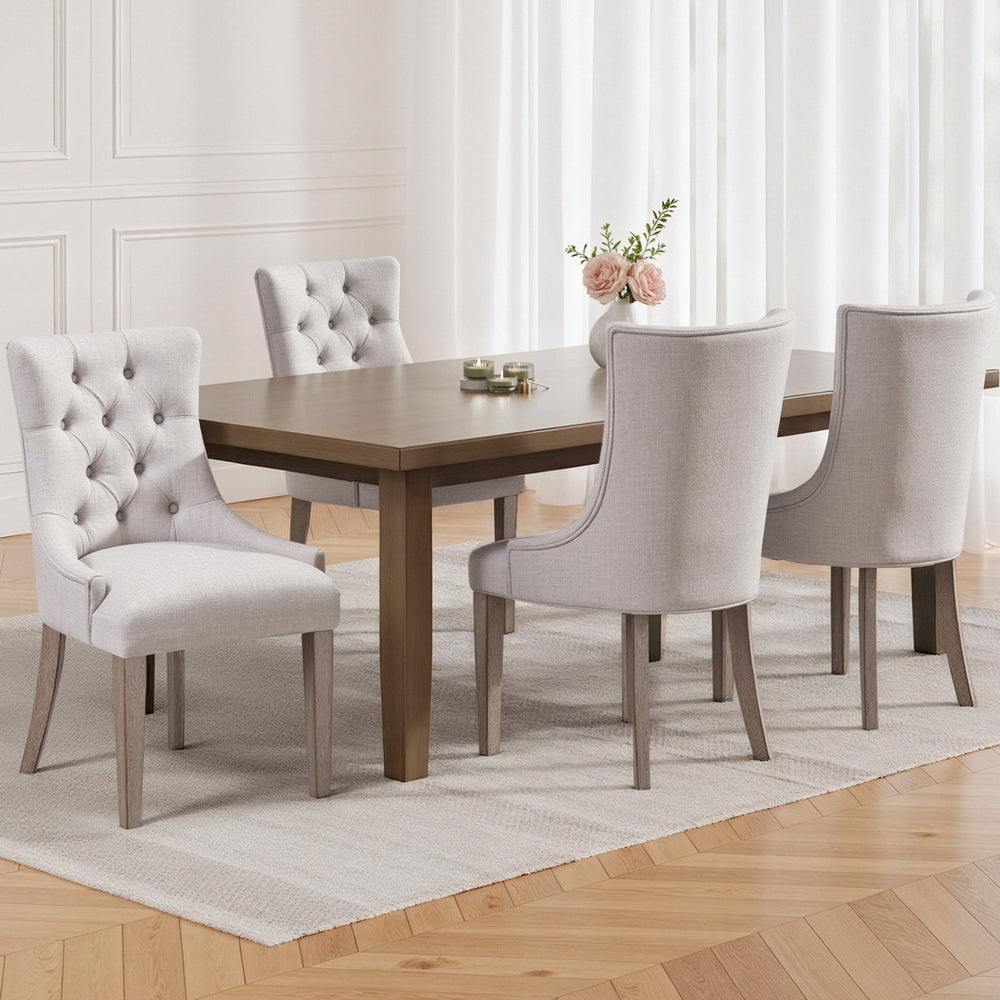 Artiss Dining Chairs Set of 4 Linen French Provincial Beige-Furniture > Dining > Kitchen &amp; Dining Chairs-PEROZ Accessories