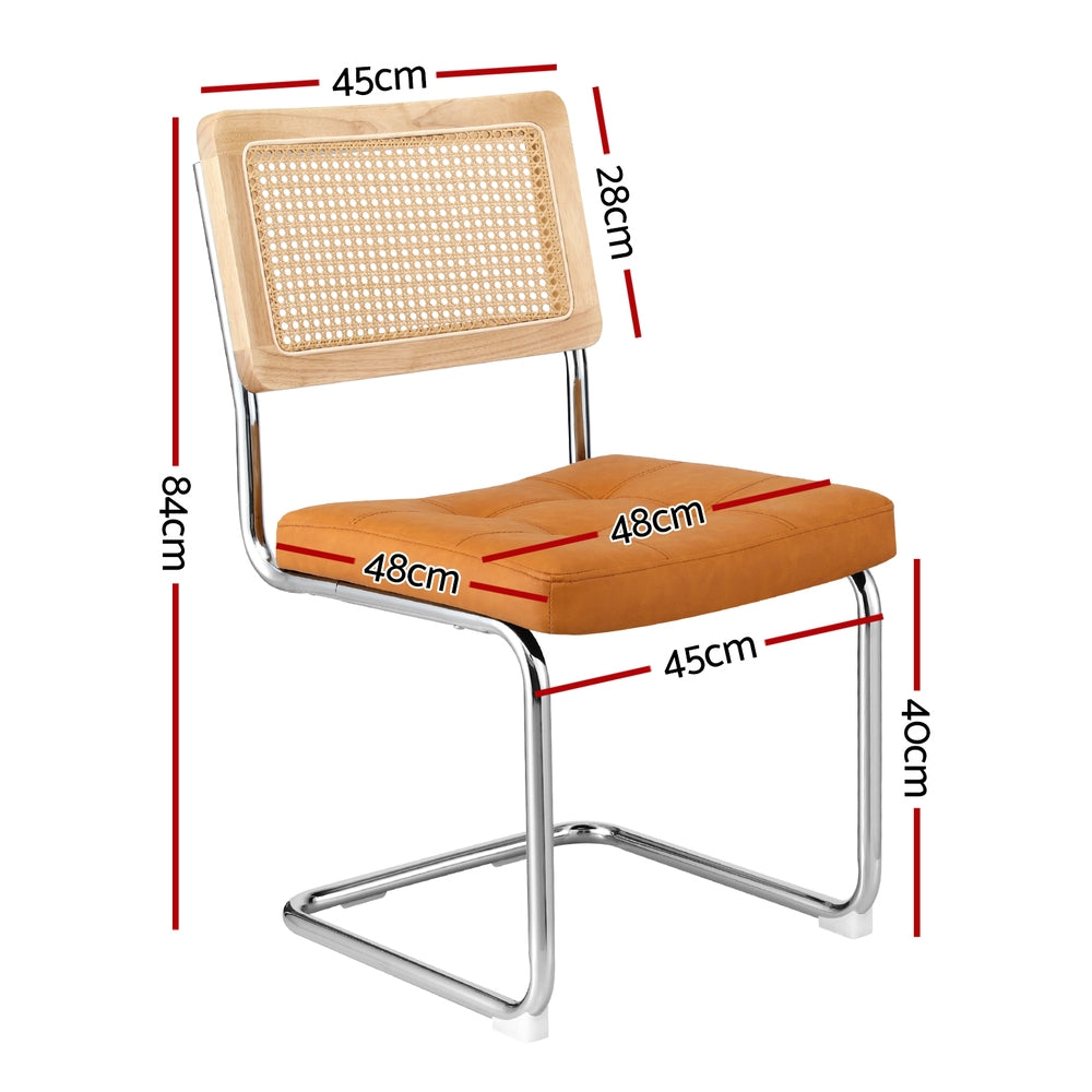 Artiss Dining Chairs Set of 4 PU Leather Rattan Cantilever Brown-Furniture > Dining > Kitchen &amp; Dining Chairs-PEROZ Accessories