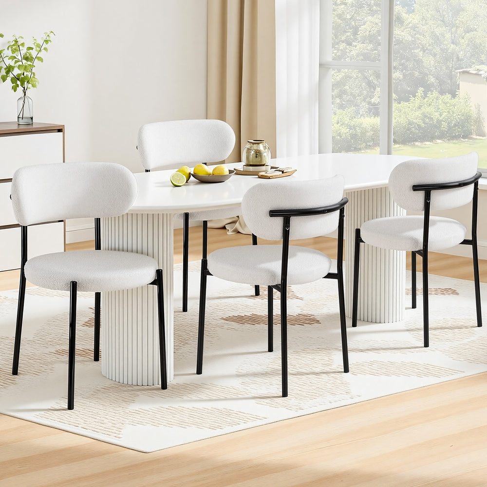 Artiss Dining Chairs Set of 4 Sherpa Boucle White-Furniture > Dining > Kitchen &amp; Dining Chairs-PEROZ Accessories