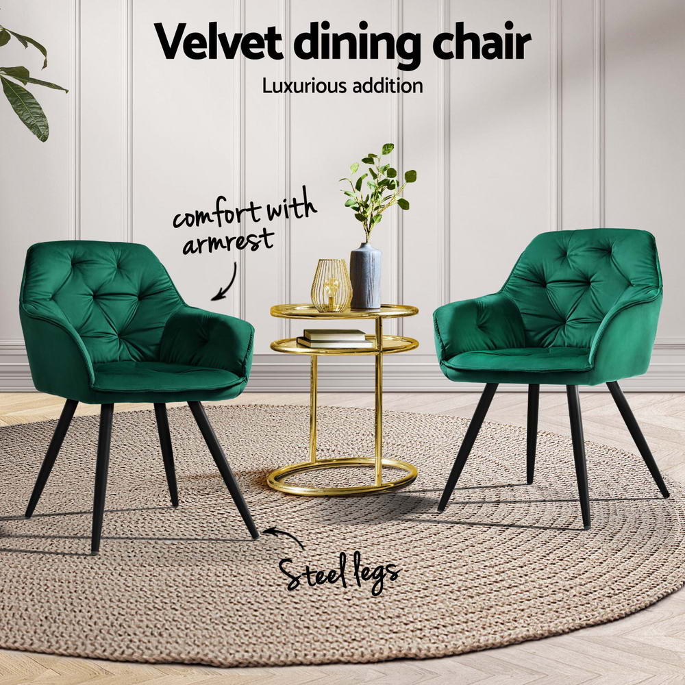 Artiss Dining Chairs Set of 4 Velvet Diamond Tufted Armchair Green-Furniture > Dining > Kitchen &amp; Dining Chairs-PEROZ Accessories
