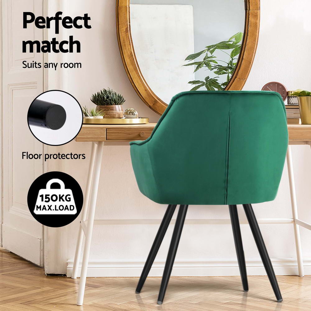Artiss Dining Chairs Set of 4 Velvet Diamond Tufted Armchair Green-Furniture > Dining > Kitchen &amp; Dining Chairs-PEROZ Accessories