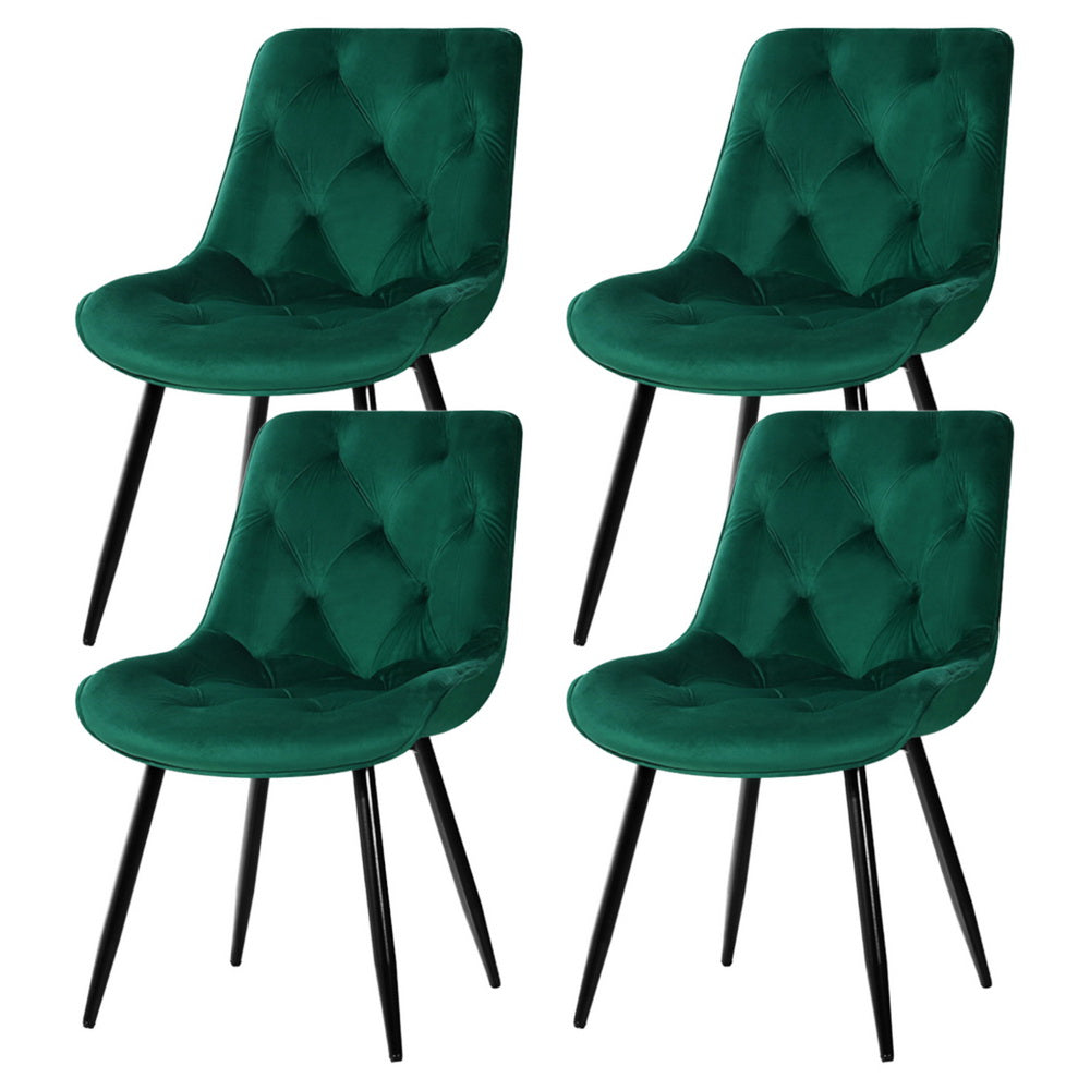 Artiss Dining Chairs Set of 4 Velvet Diamond Tufted Green-Furniture > Dining > Kitchen &amp; Dining Chairs-PEROZ Accessories