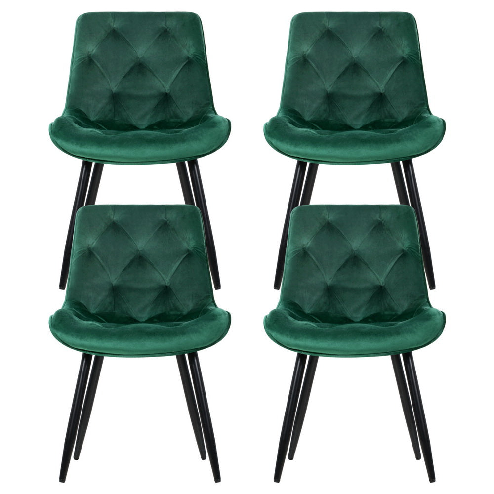 Artiss Dining Chairs Set of 4 Velvet Diamond Tufted Green-Furniture > Dining > Kitchen &amp; Dining Chairs-PEROZ Accessories
