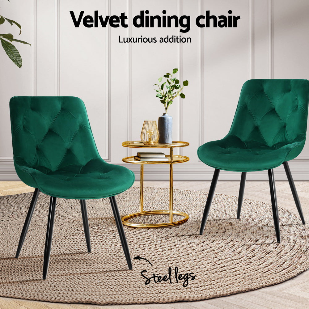Artiss Dining Chairs Set of 4 Velvet Diamond Tufted Green-Furniture > Dining > Kitchen &amp; Dining Chairs-PEROZ Accessories