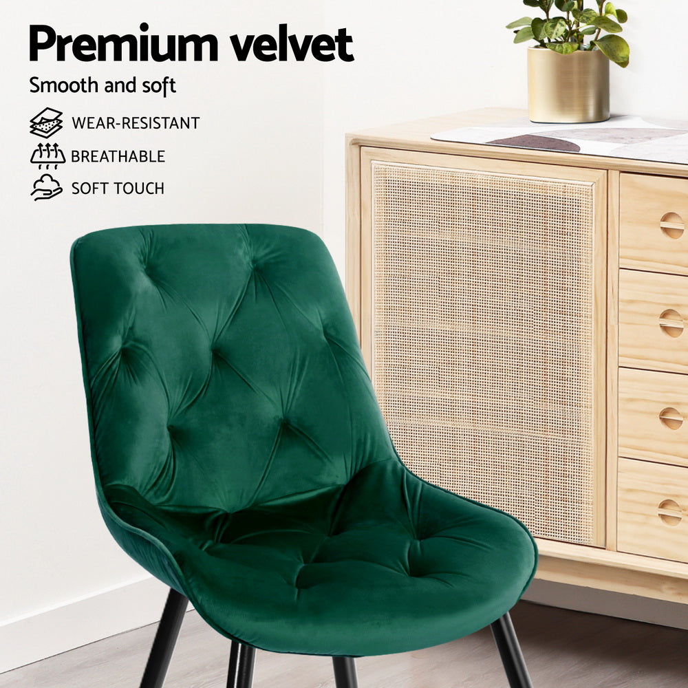Artiss Dining Chairs Set of 4 Velvet Diamond Tufted Green-Furniture > Dining > Kitchen &amp; Dining Chairs-PEROZ Accessories