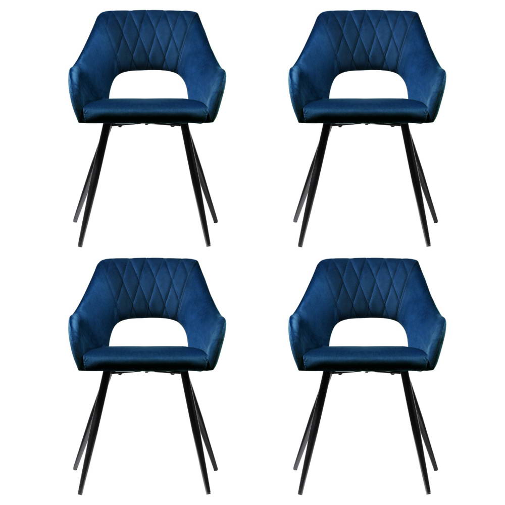 Artiss Dining Chairs Set of 4 Velvet Hollow Armchair Blue-Furniture > Dining > Kitchen &amp; Dining Chairs-PEROZ Accessories