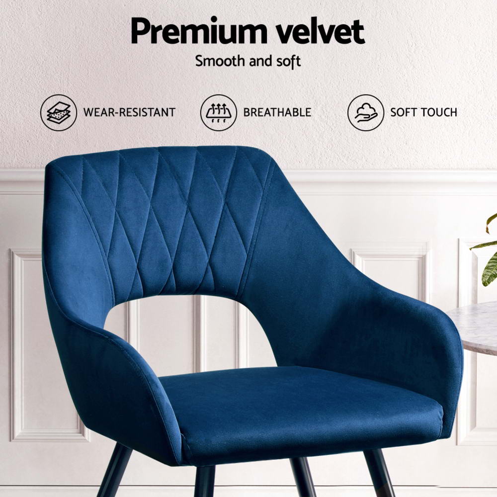 Artiss Dining Chairs Set of 4 Velvet Hollow Armchair Blue-Furniture > Dining > Kitchen &amp; Dining Chairs-PEROZ Accessories