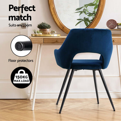 Artiss Dining Chairs Set of 4 Velvet Hollow Armchair Blue-Furniture > Dining > Kitchen &amp; Dining Chairs-PEROZ Accessories