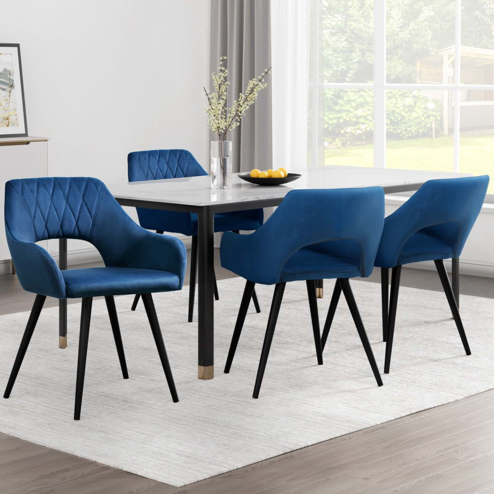 Artiss Dining Chairs Set of 4 Velvet Hollow Armchair Blue-Furniture > Dining > Kitchen &amp; Dining Chairs-PEROZ Accessories