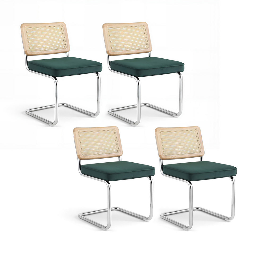 Artiss Dining Chairs Set of 4 Velvet Rattan Cantilever Green-Furniture > Dining > Kitchen &amp; Dining Chairs-PEROZ Accessories