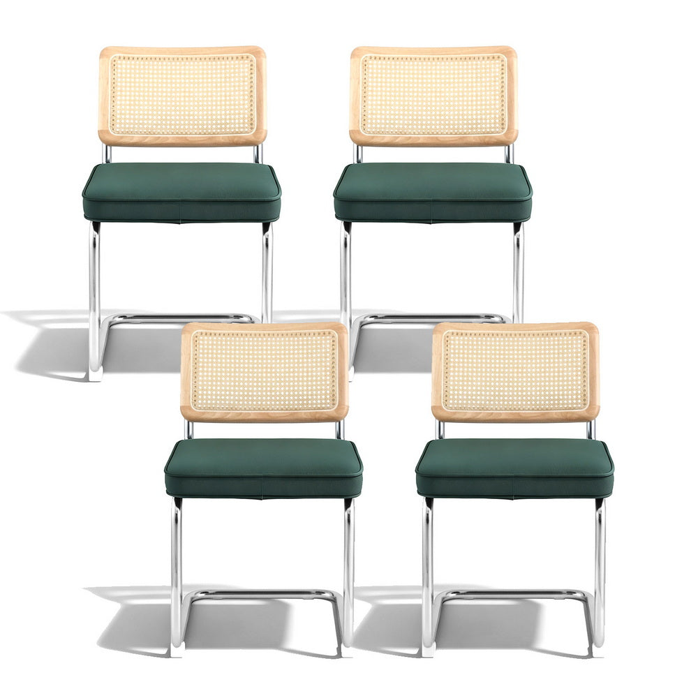Artiss Dining Chairs Set of 4 Velvet Rattan Cantilever Green-Furniture > Dining > Kitchen &amp; Dining Chairs-PEROZ Accessories