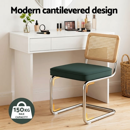 Artiss Dining Chairs Set of 4 Velvet Rattan Cantilever Green-Furniture > Dining > Kitchen &amp; Dining Chairs-PEROZ Accessories