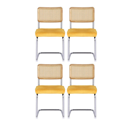 Artiss Dining Chairs Set of 4 Velvet Rattan Cantilever Yellow-Furniture > Dining > Kitchen &amp; Dining Chairs-PEROZ Accessories