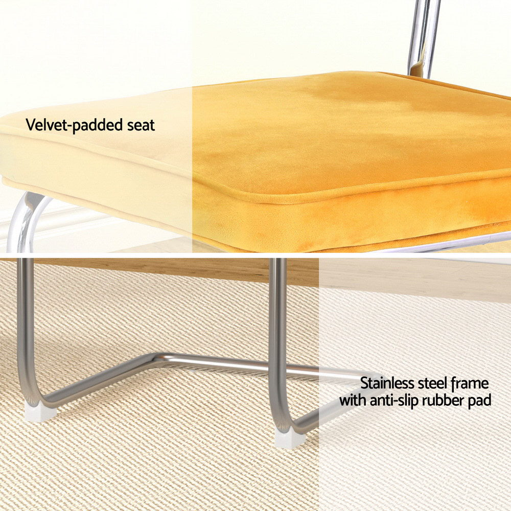 Artiss Dining Chairs Set of 4 Velvet Rattan Cantilever Yellow-Furniture > Dining > Kitchen &amp; Dining Chairs-PEROZ Accessories