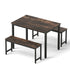 Artiss Dining Table and Chairs Set 3PCS Kitchen Metal Desk Bench Dark Walnut-Furniture > Dining > Dining Set-PEROZ Accessories
