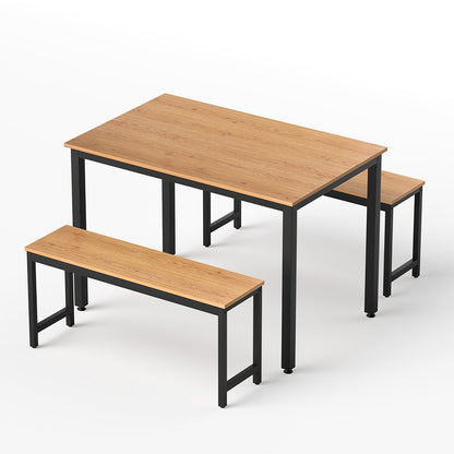 Artiss Dining Table and Chairs Set 3PCS Kitchen Metal Desk Bench Natural Oak-Furniture > Dining > Dining Set-PEROZ Accessories