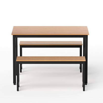 Artiss Dining Table and Chairs Set 3PCS Kitchen Metal Desk Bench Natural Oak-Furniture > Dining > Dining Set-PEROZ Accessories