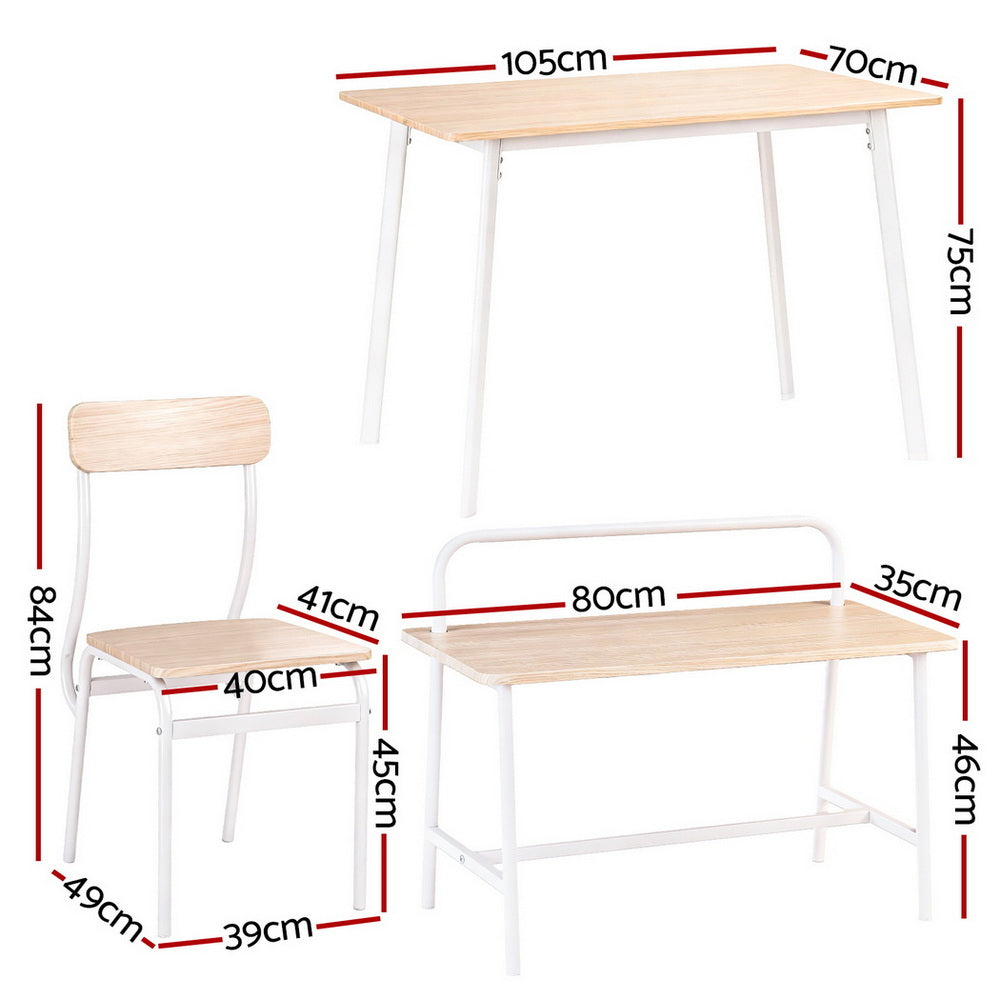 Artiss Dining Table and Chairs Set of 4 Bench Kitchen Furniture Natural and White-Furniture > Dining > Dining Set-PEROZ Accessories