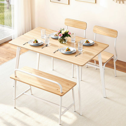 Artiss Dining Table and Chairs Set of 4 Bench Kitchen Furniture Natural and White-Furniture > Dining > Dining Set-PEROZ Accessories