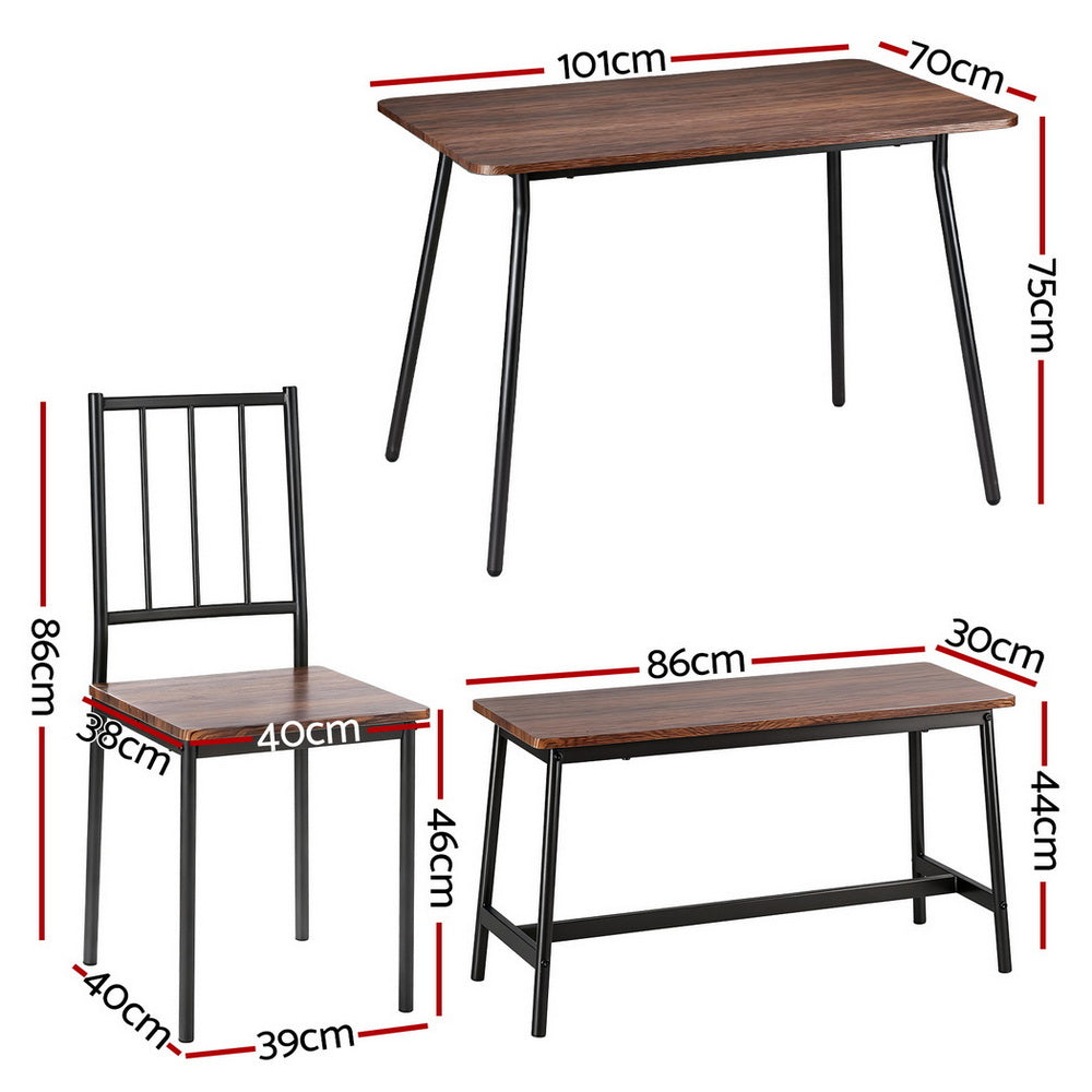 Artiss Dining Table and Chairs Set of 4 Bench Kitchen Furniture Rustic Brown-Furniture > Dining > Dining Set-PEROZ Accessories