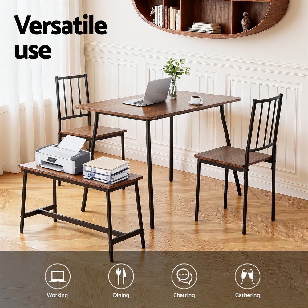 Artiss Dining Table and Chairs Set of 4 Bench Kitchen Furniture Rustic Brown-Furniture > Dining > Dining Set-PEROZ Accessories