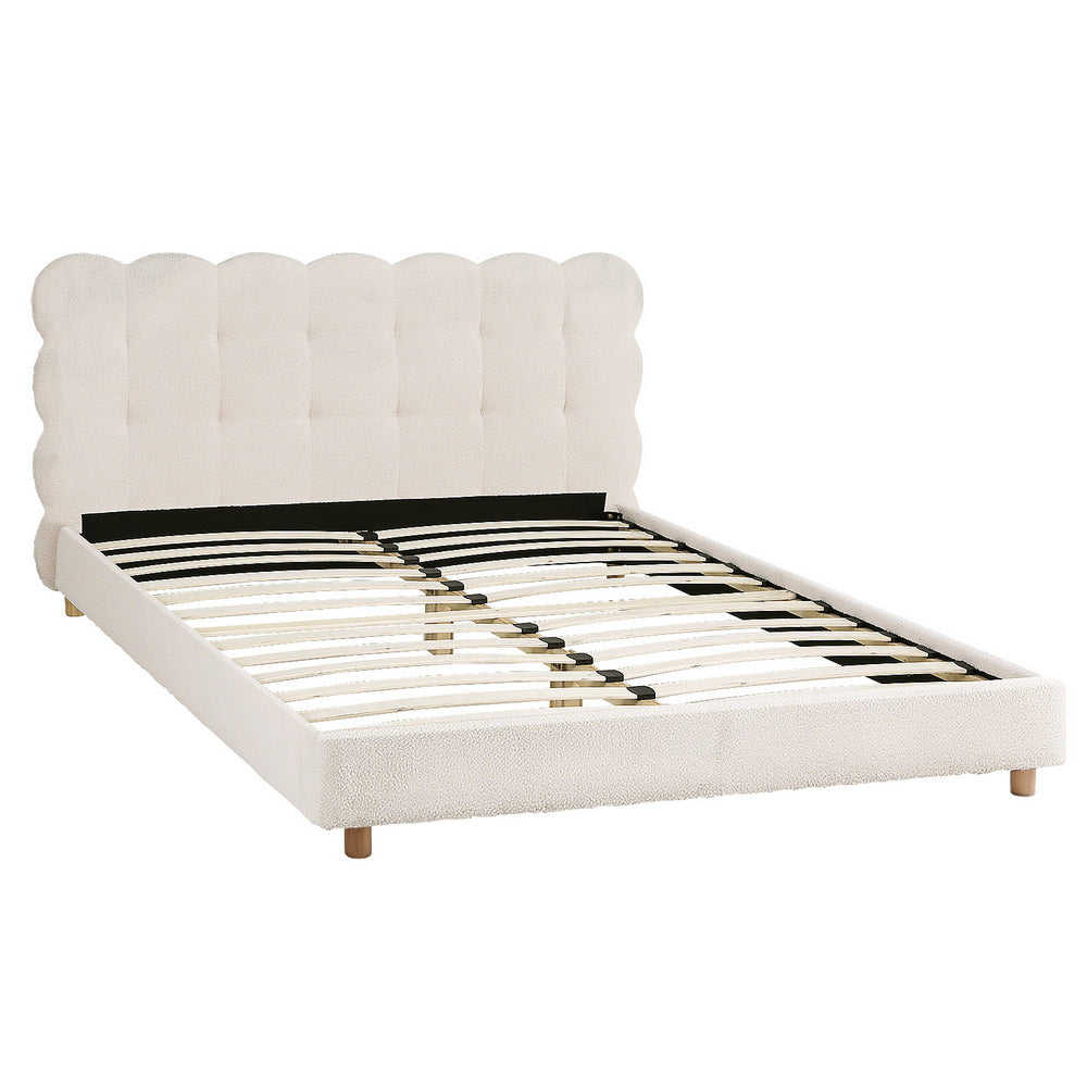 Artiss Double Bed Frame Cloud Headboard Boucle Fabric Mattress Platform Base White-Furniture > Bedroom > Beds &amp; Bed Frames-PEROZ Accessories
