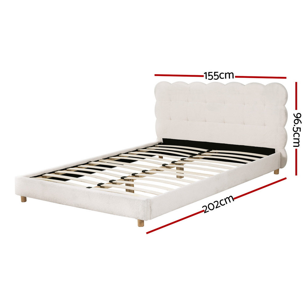 Artiss Double Bed Frame Cloud Headboard Boucle Fabric Mattress Platform Base White-Furniture > Bedroom > Beds &amp; Bed Frames-PEROZ Accessories