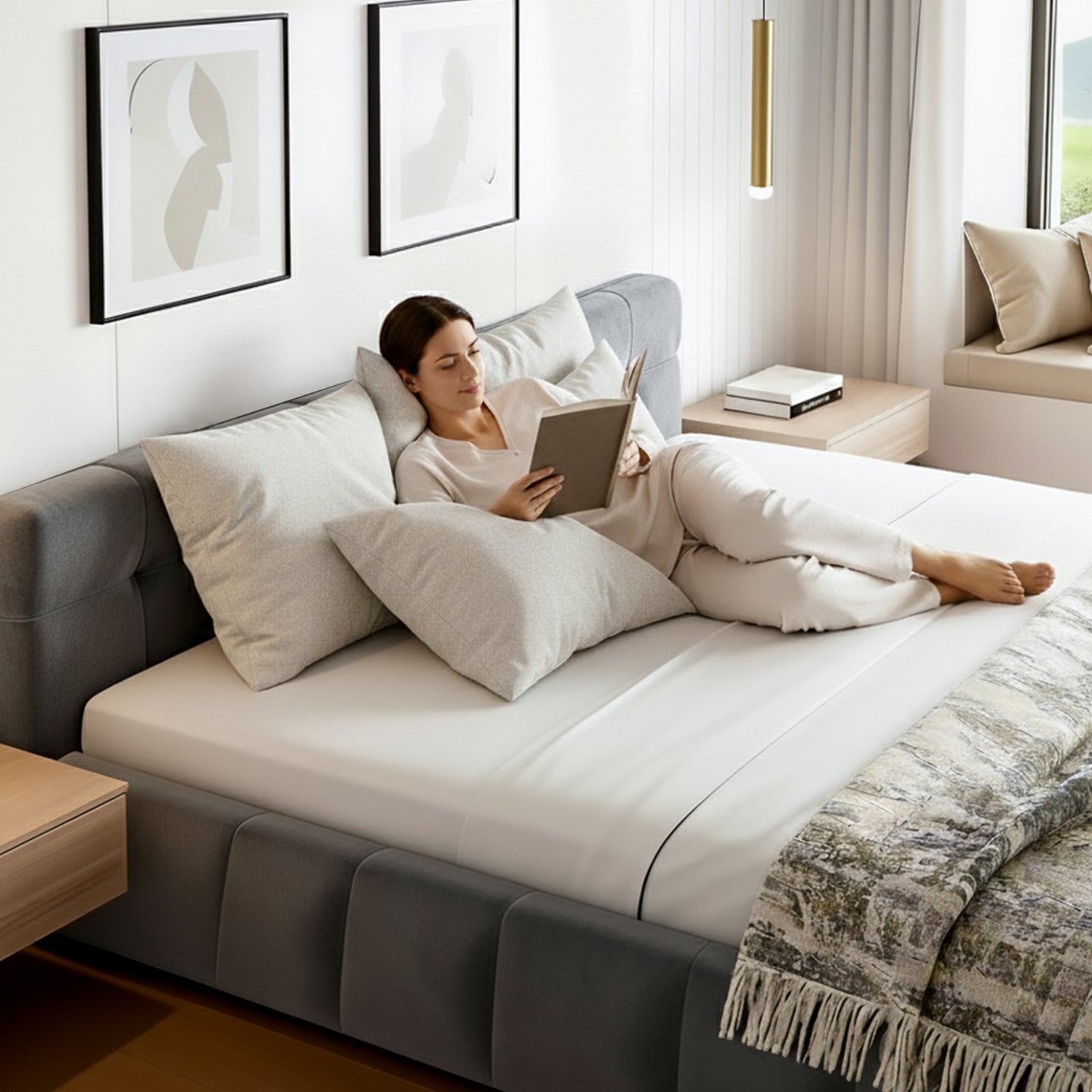 Artiss Double Size Bed Frame Plush Soft Headboard Velvet Platform Base for Modern Bedrooms Grey-Furniture > Bedroom > Beds &amp; Bed Frames-PEROZ Accessories