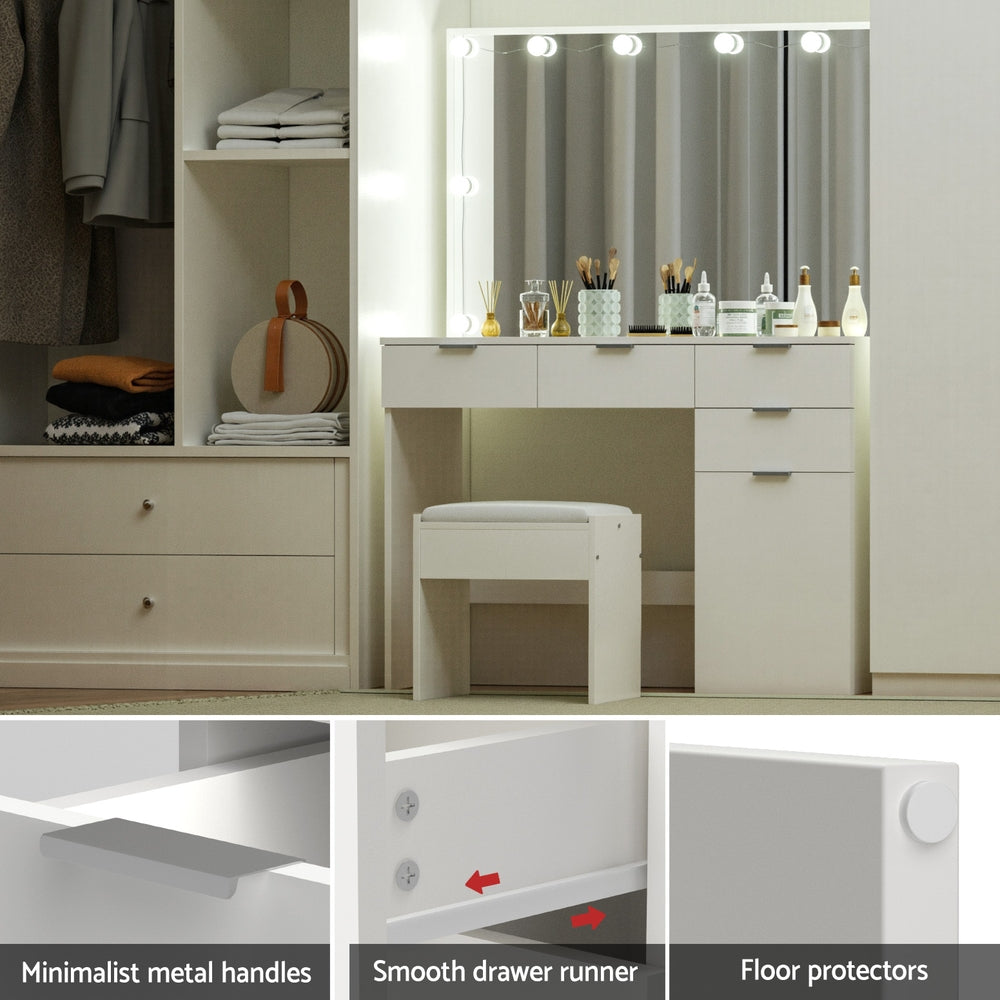Artiss Dressing Table Set Stool 10 Led Bulbs White-Furniture > Bedroom > Dressing Vanity &amp; Dressing Tables-PEROZ Accessories