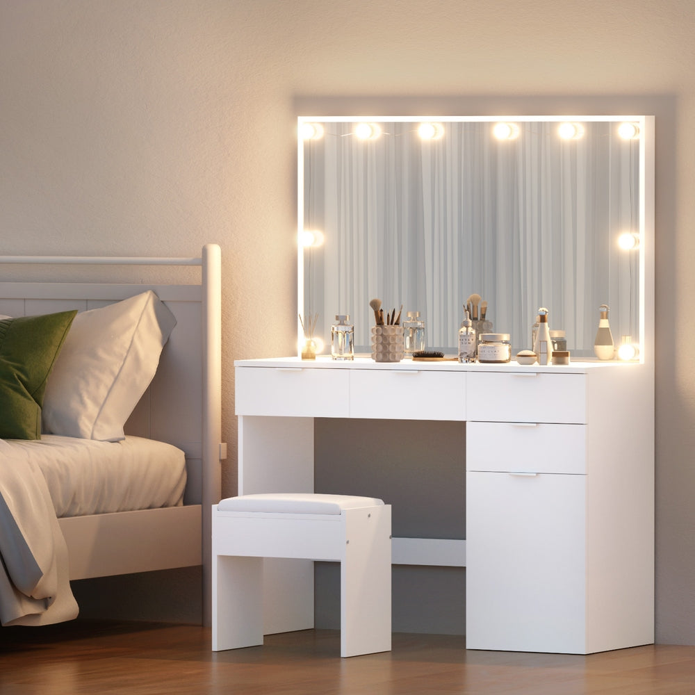 Artiss Dressing Table Set Stool 10 Led Bulbs White-Furniture > Bedroom > Dressing Vanity &amp; Dressing Tables-PEROZ Accessories